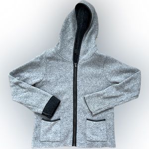 Zip up, wool, two tone, hooded sweater
